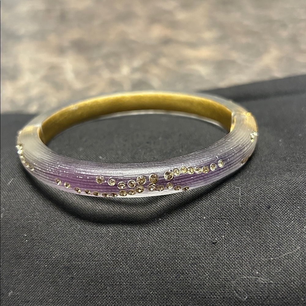 Alexis Bittar - Purple Colored Hinge Lucite Bangle Bracelet with Crystals.